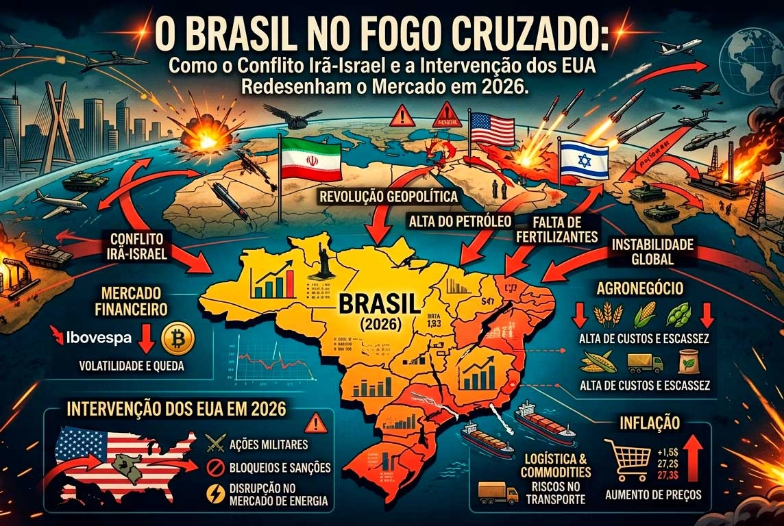 O Brasil no Fogo Cruzado: Como o conflito Irã-Israel e a intervenção dos EUA redesenham o mercado em 2026